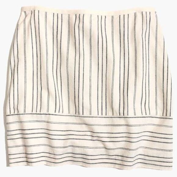 Madewell Linen Gamine Mini Skirt in Stripe Play White Blue Mini Skirt sz 4 - Picture 4 of 11